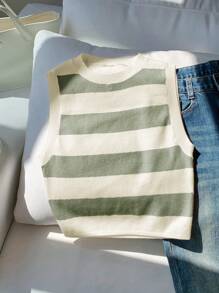 Comfortcana 女士休闲简约多色条纹短款针织上衣 - 彩色 - 查看 4