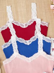 CottageSlumber 3件套浪漫印花撞色蕾丝女士吊带背心和短裤睡衣套装 - 彩色 - 查看 7