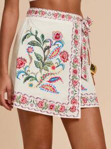 Travachic Váy buộc vạt in họa tiết cây nhiệt đới cho nữ, thích hợp cho đi chơi và đi nghỉ - trắng - Xem 5