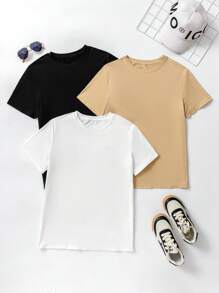 Paquete de 3 camisetas de manga corta básicas y casuales para adolescentes - Multicolor - Ver 1