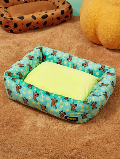 SCOOBY-DOO X SHEIN 1pc Cartoon Patterned Printed Non-Slip Pet Bed, Suitable For Small To Medium-Sized Pets, Machine Washable, Tumble Dryer