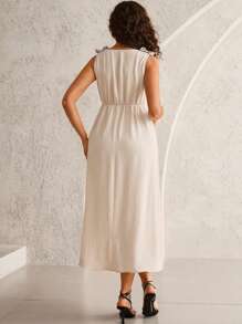 MaterniWear Khaki V-Neck Open Front Sleeveless Casual Work/Office Maternity Dress  Old Money Style Women  Business Casual Woman