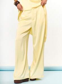 MUSERA High Rise Satin Wide Leg Trousers Co Ord Bottom Only Summer Vacation Holiday Birthday Graduation Prom Festival Cute Casual Elegant Tuscan Sun