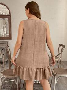 SHEIN LUNE Plus Size Floral 3D Ruffle Hem Straight Dress - Camel - View 2