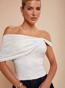 COSMINA Women's Off Shoulder Floral Lace Form-Fitting Fashionable Blouse - White - View 5