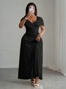 Veslaya Vestido blanco largo y elegante con ajuste para tallas grandes, apto para primavera/verano - Negro - Ver 7