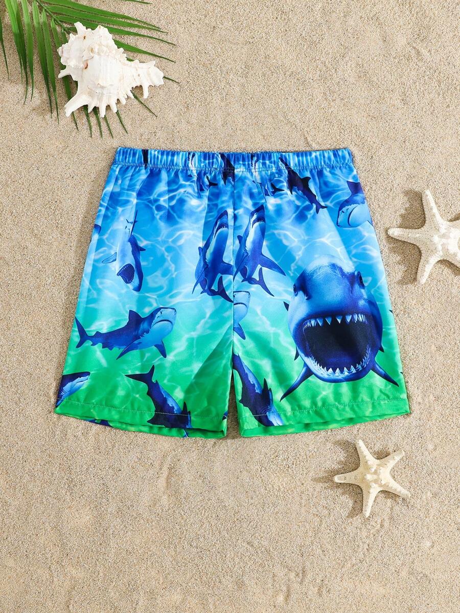 Baby Jungen Badeshorts mit elastischem Bund und Haifisch Farbverlauf Muster