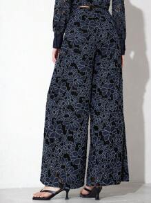 SHEIN Privé Simplistic Net Lace Embroidered Women Casual Office Trousers, New Arrival Spring/Summer Fall Cloth For Women