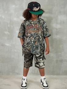 Coolane Kids Tween Boys Spring/Summer Streetwear Graphics Camo Loose Tees - Black - View 2