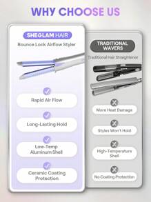 SHEGLAM HAIR 酷鎖風造型器，360°氣流造型直髮器，二合一直發捲髮器，帶冷卻氣流孔的捲發器可鎖住造型，4檔可調溫度，雙電壓，快速直發，水性陶瓷塗層令秀發亮澤，長短髮皆宜。 禮物 粉紅色的 化妝品 海灘 節慶 護髮 假期 夏天 美髮配件 返校 旅行 - 銀色 - 查看 9