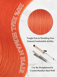 Colored Clip In Hair Extensions, Real Human Hair 3 Pcs 18 Inch, Orange Straight Highlight Hairpieces, Invisible Design, Colorful Rainbow Style, Soft Natural Texture, Ideal For Women & Girls Daily Styling, Party And Cosplay Occasions - SORANGE - View 9