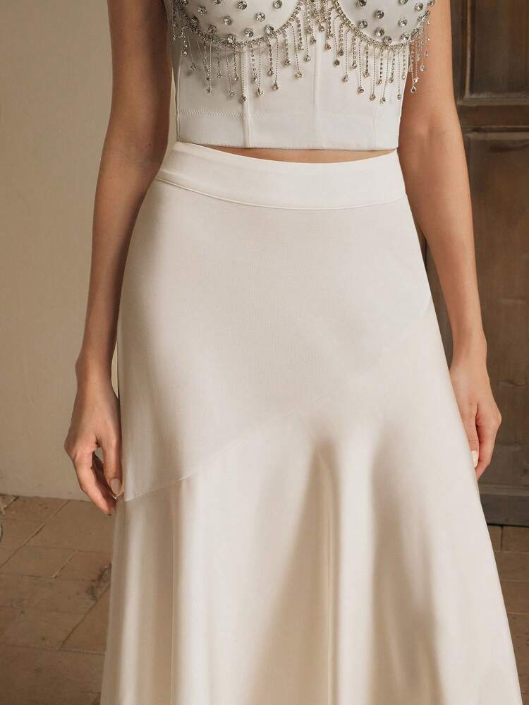 Anewsta Essential Navy Blue Maxi A-Line Casual Skirt With Elegant Flared Hem, Versatile And Slimming