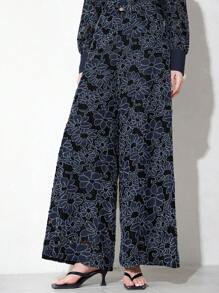 SHEIN Privé Simplistic Net Lace Embroidered Women Casual Office Trousers, New Arrival Spring/Summer Fall Cloth For Women