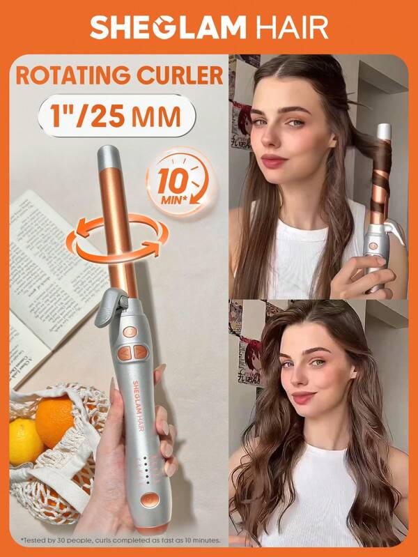 SHEGLAM HAIR It-Curl Rotating Curling Iron-US Curling Tong Graduation Birthday Holiday Summer Fall Autumn Y2K Fancy Fashion Women Makeup Cosmetic Party Beach Travel Camping Outdoors School Campus Trip Festivals Decor Gift Present Rose Girl Cosplay Best Color Charm Vibe