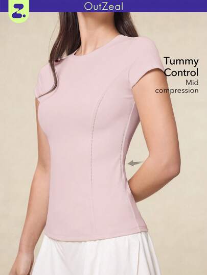 OutZeal Gym Wear Women Sports Tees Pink Workout Pilates Outfit Moisture Wicking Short Sleeves Tight Fit Compression Shirts Active Tops