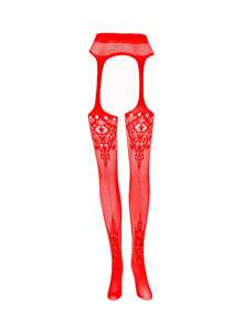Spicy Aura Meia-calça Sensual de Renda Elegante para Damas - Vermelho - Visão 5