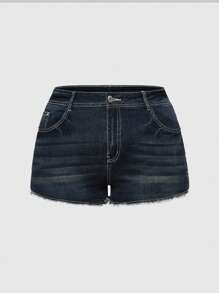 ROMWE J-Fashion Shorts vaqueros slim fit de talle bajo con bordado de bandera americana, estilo vintage y streetwear "Y2K" para mujer de talla grande, para el 4 de julio