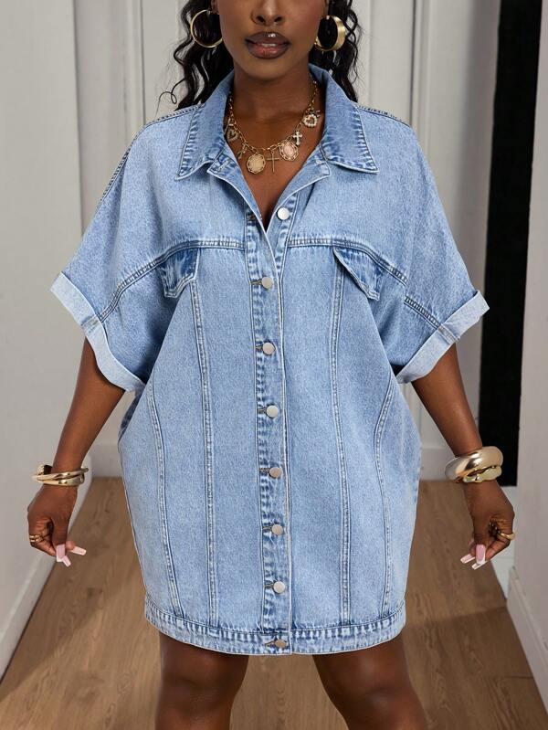 Slaydiva Plus Size Denim Backless Camisole Dress