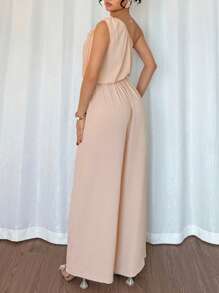 Chiquease 女士纯色休闲露肩上衣和阔腿裤两件套，夏季