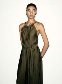 Lumivelle Minimalist Fashion Waist Tie Sleeveless Jumpsuit For Women - Army Green - View 5