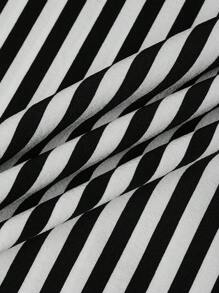 SHEIN LUNE Plus Size Casual Striped Wide Leg Pants - Black and White - View 3