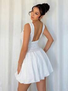 Chiquease Woven Embroidered Sleeveless Open Back Shirred Hem Women's Mini Dress - White - View 2