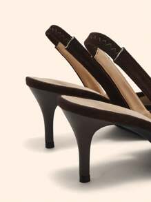 CUCCOO BASICS Sepatu hak tinggi tanpa bagian belakang, nyaman, bernapas, dan serbaguna, model ujung runcing, berbahan rajut warna kopi untuk wanita, cocok untuk Natal. - Coffee Brown - View 9