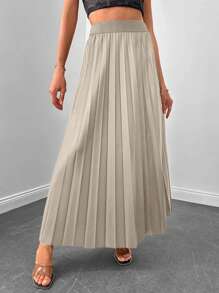 Women's Elastic Waist Pleated Hem Skirt - Bronze - View 4