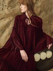 Arave Women Chiffon Red Color Loose Flowy Blouse For Women, Outfits For Women,Festival Outfits Women,Women  Clothes,Vacation Outfits Woman,Red Top,Flowy Top, Maroon Dress ,Long Sleeve Dress, Tiered Dress, Long Dress, Boho Dressfall Women Clothes Fall Outfits Women Fall Autumn Clothes