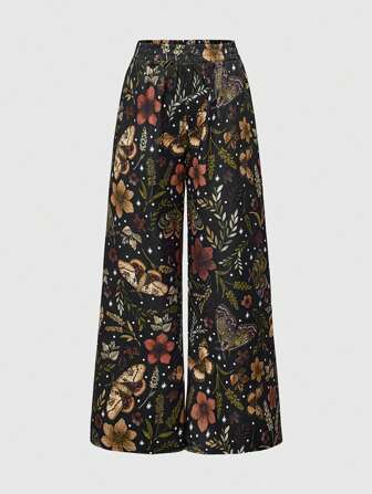 Women's Fairycore Butterfly Moth & Floral Allover Print Long Pants