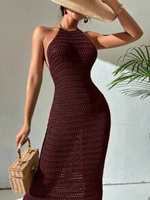 Breezaya Váy đi biển hở vai thanh lịch cho nữ - Màu Đỏ Sâu - Xem 6