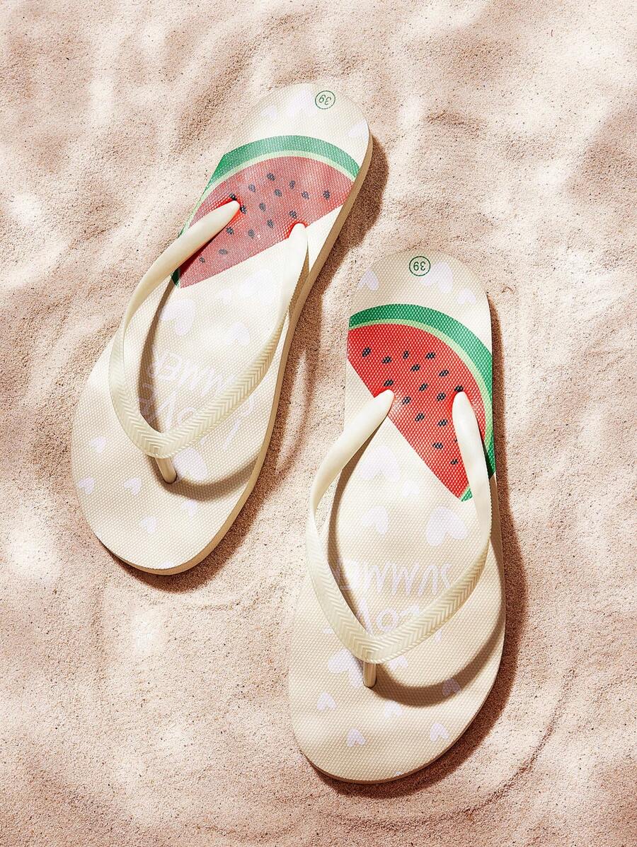 Grefit CUCCOO Watermelon Printed Flat Slippers, Suitable For Beach, Home, And Outdoor Wear - Apricot - View 1