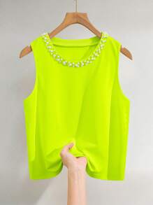 INAWLY 女式纯色仿珍珠装饰圆领休闲背心