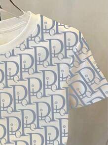 SHEIN Women's Casual Letter Print Round Neck Loose T-Shirt, Summer