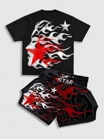 Street Life Camiseta de hombre negra 9806-01358 con estampado de agua y dígitos de boxeo BT