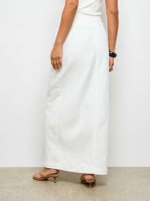 AiiRZ Front Slit Maxi Skirt Chic Resort Wear High Waist Long Elegant Beachwear Vacation Dinner Evening Occasion - White - View 2