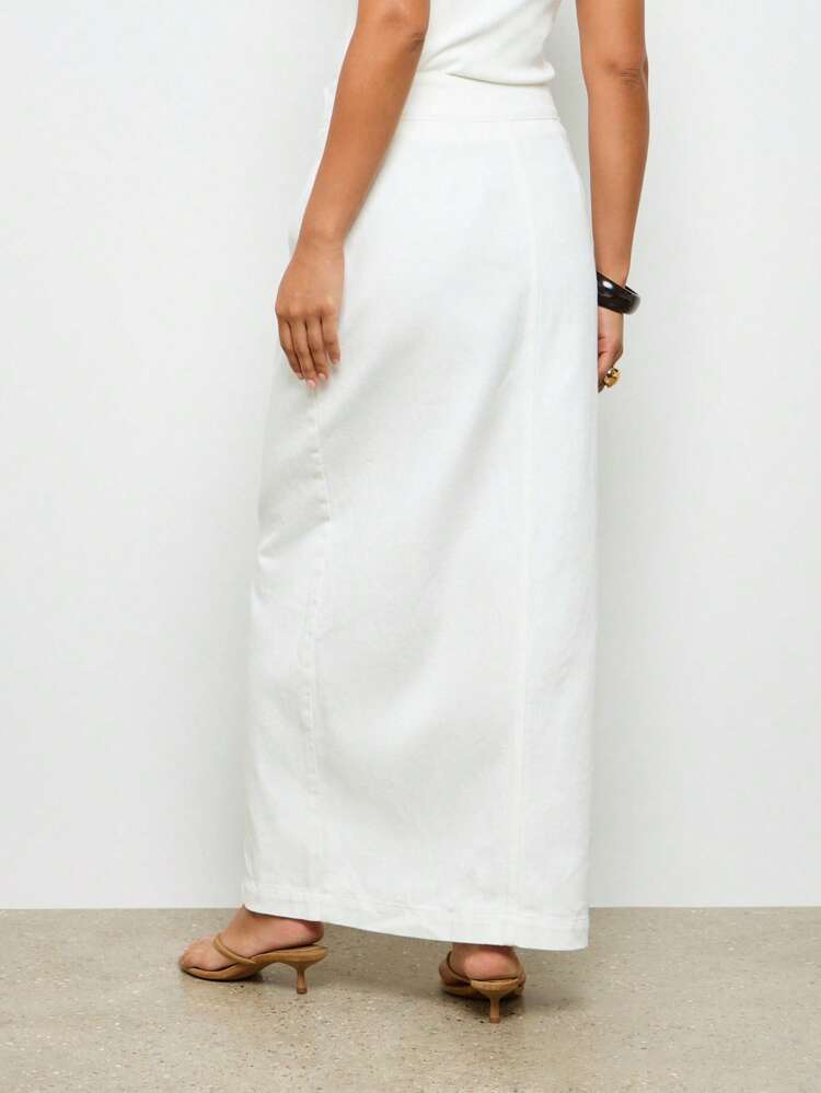 Elegant High Waist Front Slit Maxi Women Denim Skirt