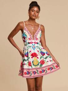 Travachic Woven Printed Spaghetti Strap Women Mini Dress,Summer Outfits For Women,Beachwear,Spring And Summer,Easter,Holiday Outfits,Beach Outfits For Woman,Spring Break,Vacation Outfits Women,Concert Outfit Women,BOHO,Bohemia,Music Festival,4th Of July Outfits,Tropical Vacation Woman Clothes,Romantic