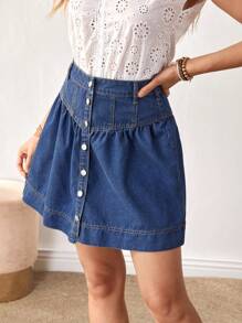 EMERY ROSE Women's Casual Button Up Denim Mini Skirt