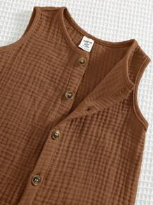 SHEIN Baby Boy Cute Vacation Casual Versatile Brown Jumpsuit Suitable For Beach, Outings Brown Baby Clothes Brown Baby Boy Jumpsuit - Brown - View 11