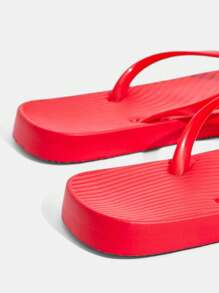 女士夏季沙滩纯色人字拖凉鞋 - 紅色 - 查看 7