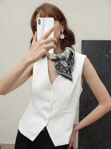 Áo croptop cổ chữ V cho nữ, kiểu dáng retro ôm eo, phong cách thanh lịch cao cấp, thích hợp cho mùa hè. - trắng - Xem 2