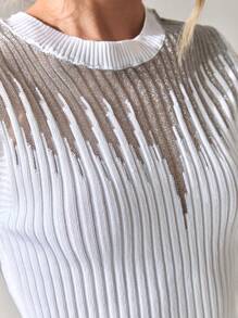 CLARA VERO Women Rib Knit Tinsel Detailed Sleeveless Knit Top - White - View 2