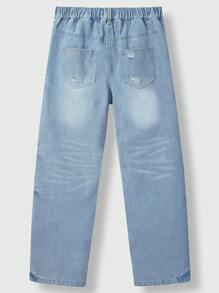 Jeans vaqueros desgastados de color claro versátiles y casuales para niños preadolescentes, adecuados para uso diario y exterior