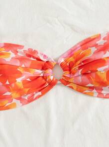 Swim Mod Costume da bagno tankini con stampa floreale, arricciato davanti e in taglie comode, abbigliamento casual da spiaggia