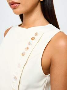 AiiRZ Maßgeschneiderter ärmellose Knopfweste, professionelle Bürokleidung, asymmetrische Weste, moderne Geschäftskleidung, klassische Arbeitsjacke - Aprikosenfarben - Übersicht 4