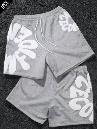 Manfinity EMRG Men's Casual Letter Print Drawstring Shorts For Summer