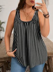 EMERY ROSE Topuri tunică cu dungi plus size, Ținute de vară la modă, Topuri pentru ieșiri în oraș, Maieuri cu dungi plus size, Topuri fără mâneci cu dungi plus size, Topuri de vară plus size, Maieuri plus size