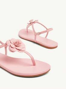 CUCCOO CHICEST Women's Flower Decor Round Toe 1cm Block Heel Slip-On Comfortable Flat Sandals