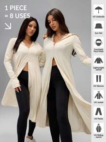 SHEIN Tall Women's Long Sun Protection Clothing Skin Clothing Cool Quick-Drying Antibacterial Outdoor Sun Protection Clothing UV Protection Outdoor Sunscreen Hooded Clothing - Apricot - View 9